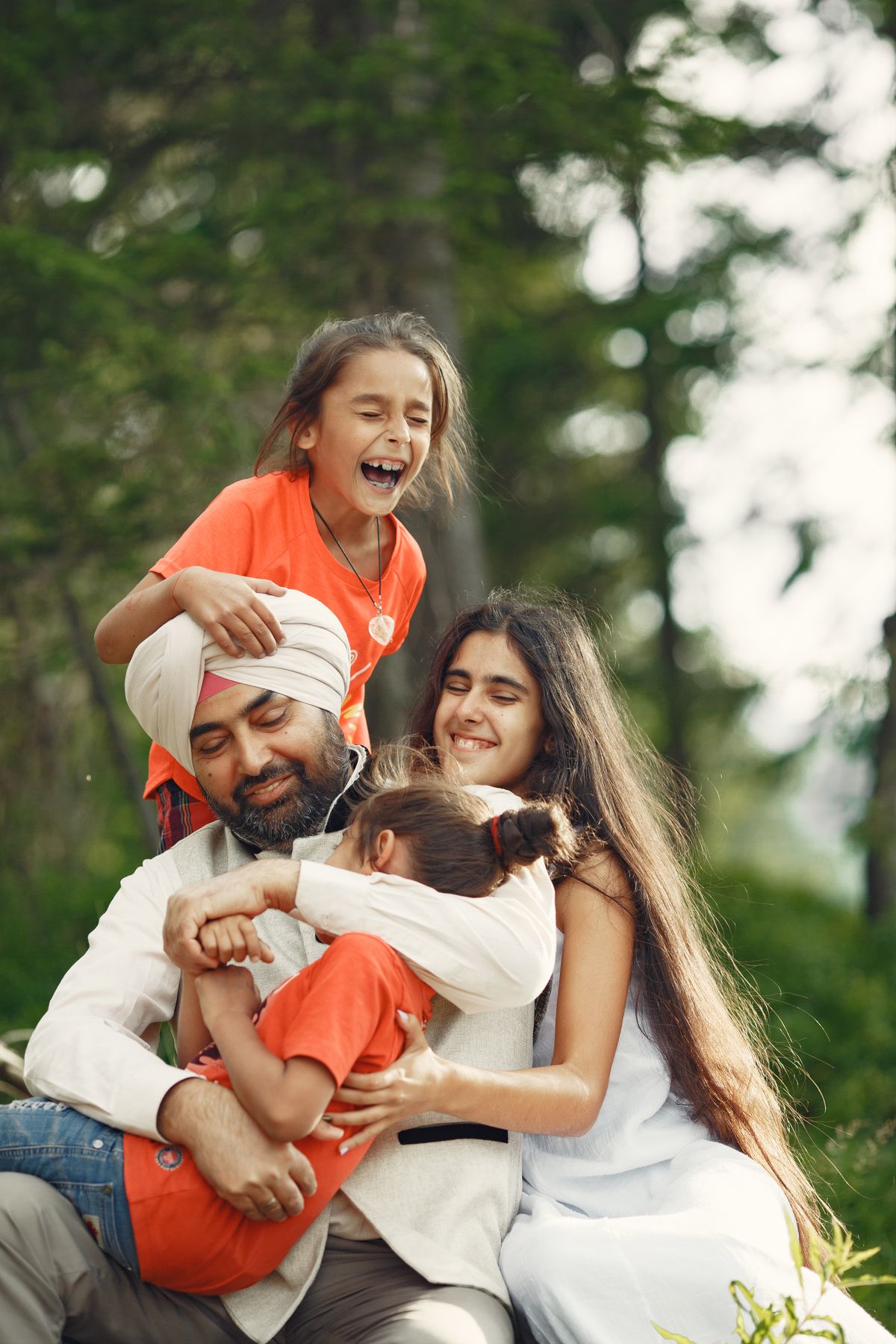 A happy family together outdoors